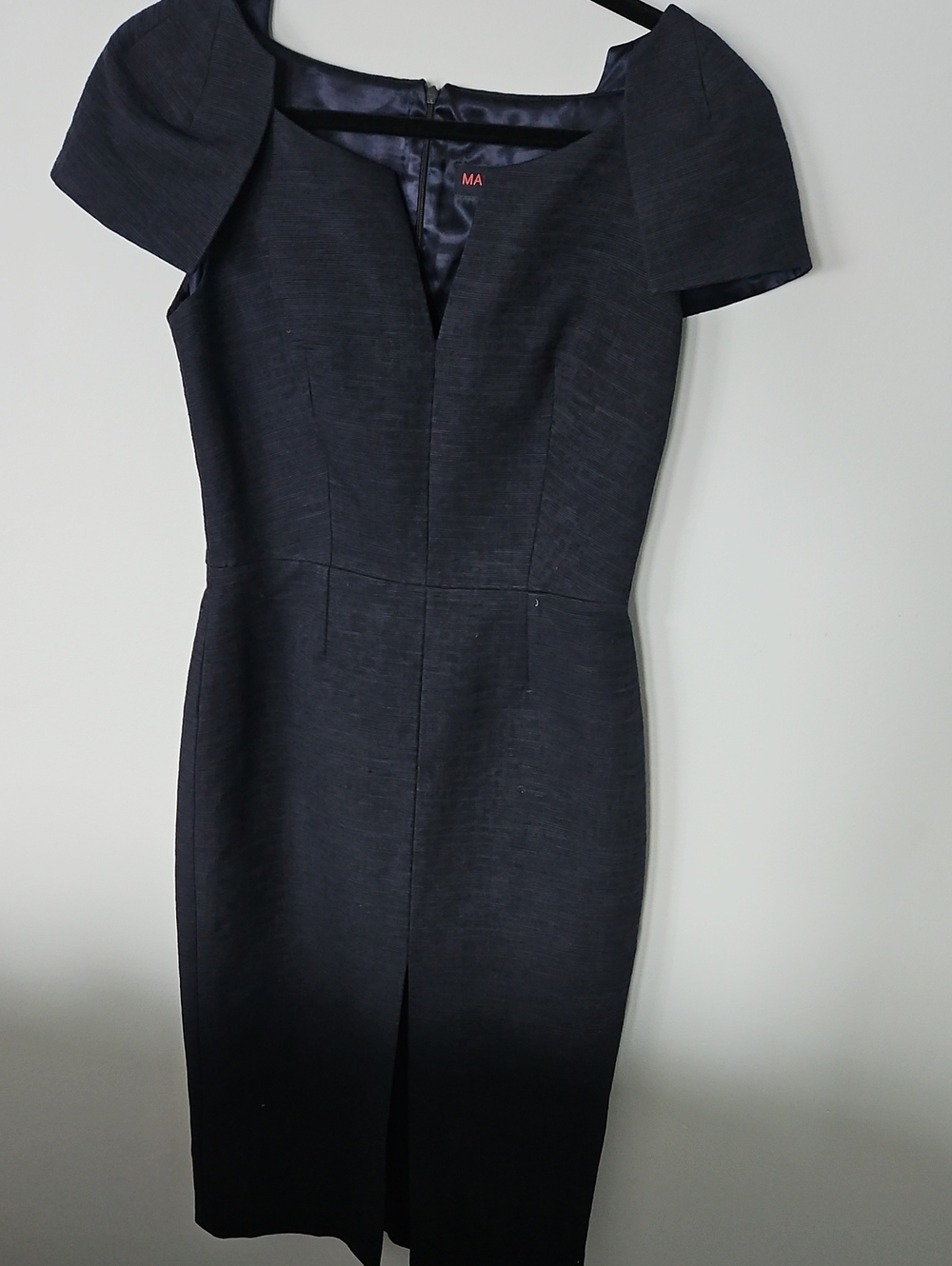MARTIN GRANT Navy Tailored Midi Dress with Cap Sleeves